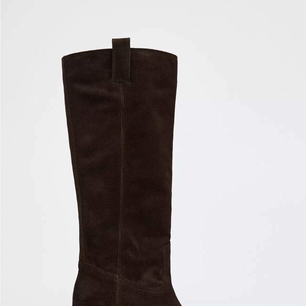 Zara Drk Chocolate Suede Heeled Boots 6.5 - Picture 3 of 9